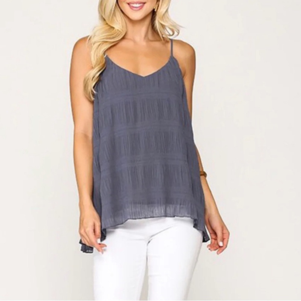 Gigio Women’s Pleated Cami Tank Top Steel Blue Size Medium